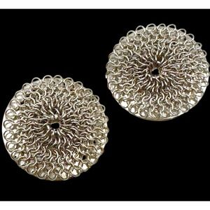 Vintage Whiting and Davis mesh earrings Clip On silver tone Chain Link 1.25 Disc